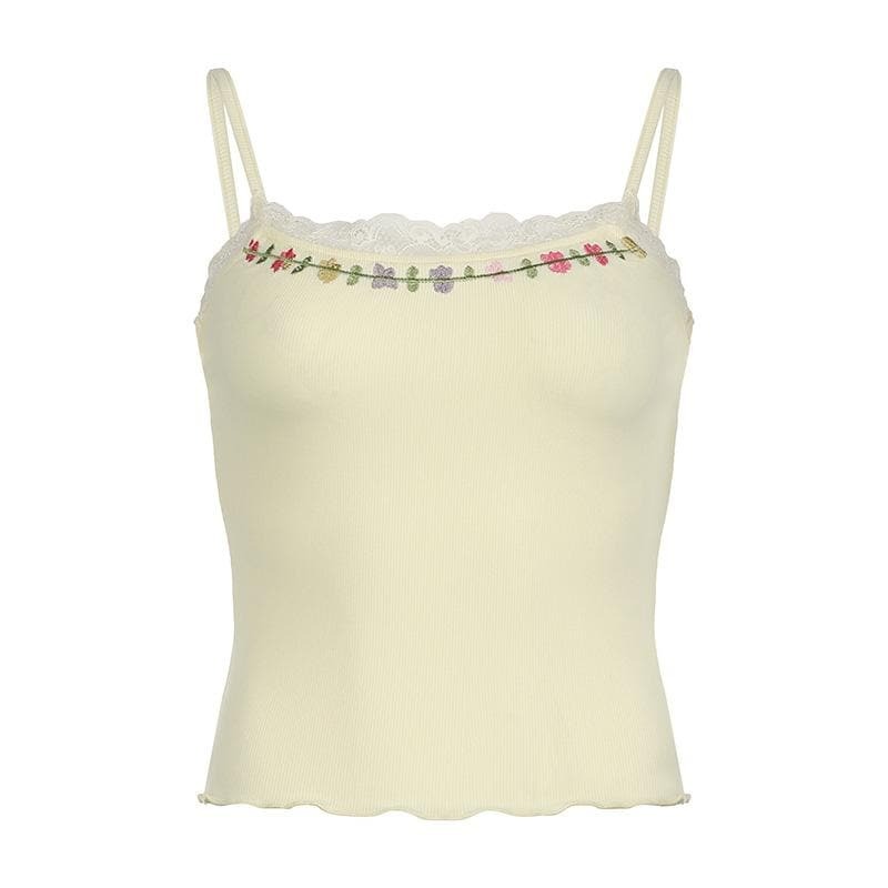Y2K Aesthetic U-Neck Ribbed Ruffle Cami Top - Cute Pastel Goth & Coquette Style