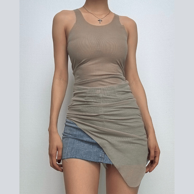 Y2K Aesthetic U-Neck Sleeveless Irregular Tank Top - Cute Pastel Goth & Grunge Style