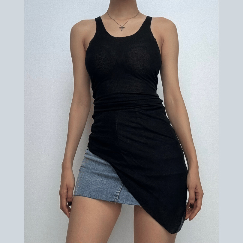 Y2K Aesthetic U-Neck Sleeveless Irregular Tank Top - Cute Pastel Goth & Grunge Style