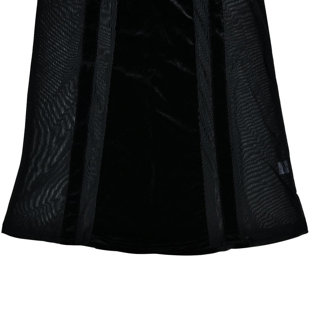 Y2K Aesthetic Velvet Maxi Dress with Mesh Patchwork - Grunge & Coquette Style