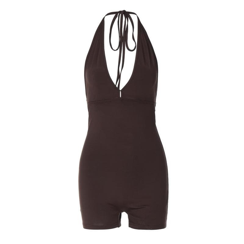 Y2K Backless Ruched Romper - Cute Halter Top for Coquette & Grunge Aesthetic Styles