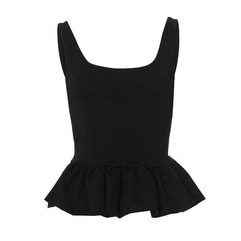 Y2K Backless Ruffle Tank Top - Cute Solid Crop for Coquette & Grunge Aesthetic Styles