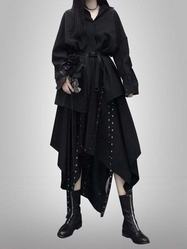 Y2K Black Belted Cargo Skirt & Cute Top Set - Coquette Aesthetic Outfit for Fall