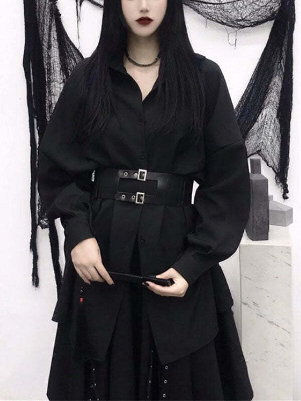 Y2K Black Belted Cargo Skirt & Cute Top Set - Coquette Aesthetic Outfit for Fall