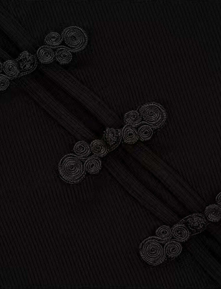 Y2K Black Knot Button Tee - Cute Grunge Aesthetic Top for Coquette & Soft Girl Styles