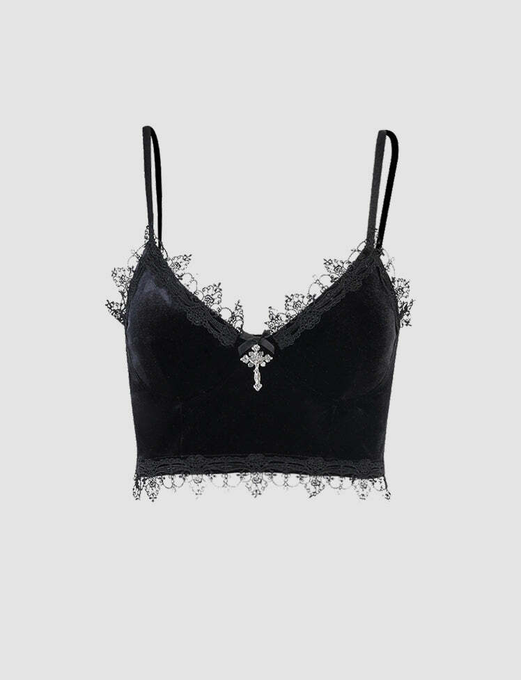 Y2K Black Lace Side Vest Tube Top - Cute Grunge Aesthetic for Stylish Outfits