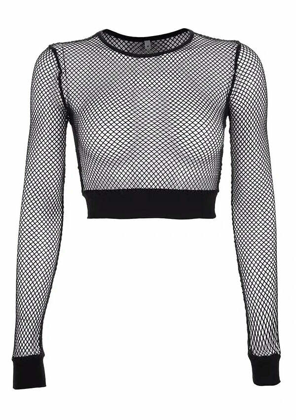 Y2K Black Mesh Crop Top - Grunge Aesthetic, Coquette Style, Cute & Comfy Fashion