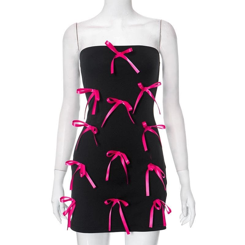 Y2K Bowknot Backless Tube Mini Dress - Cute Coquette Style for Aesthetic Outfits