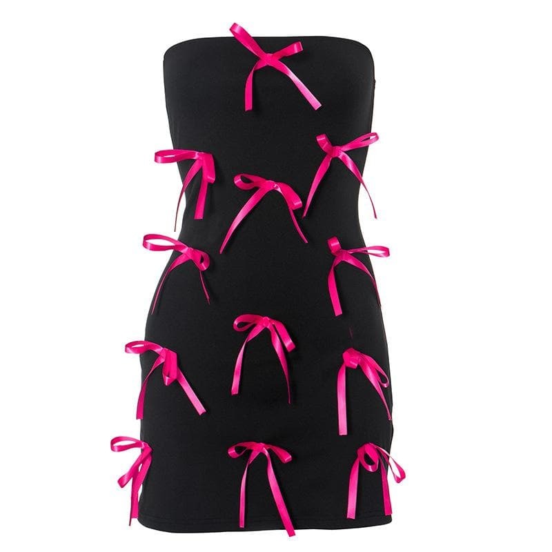 Y2K Bowknot Backless Tube Mini Dress - Cute Coquette Style for Aesthetic Outfits