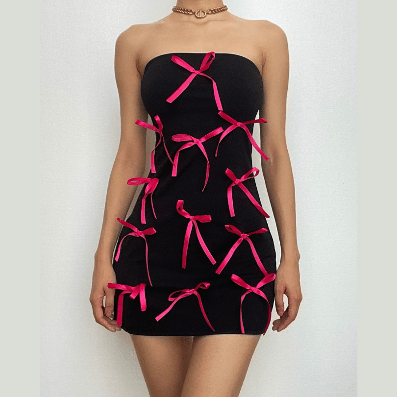 Y2K Bowknot Backless Tube Mini Dress - Cute Coquette Style for Aesthetic Outfits