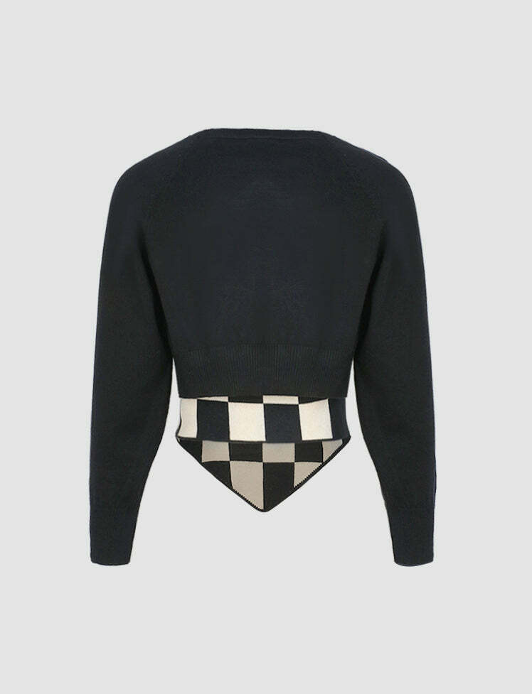 Y2K Checkerboard Cami & Black Crop Blouse Set - Cute Coquette Aesthetic Outfit