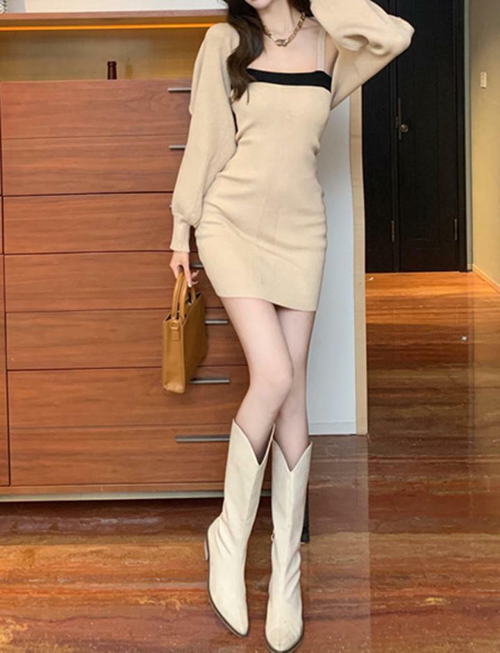 Y2K Contrast Color Cami Dress & Crop Cardigan Set - Cute Coquette Aesthetic Outfit