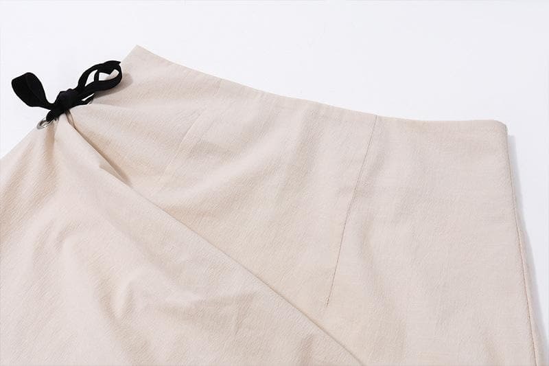 Y2K Coquette Aesthetic Bowknot Ruched Zip-Up Slit Midi Skirt - Cute Pastel Goth Style