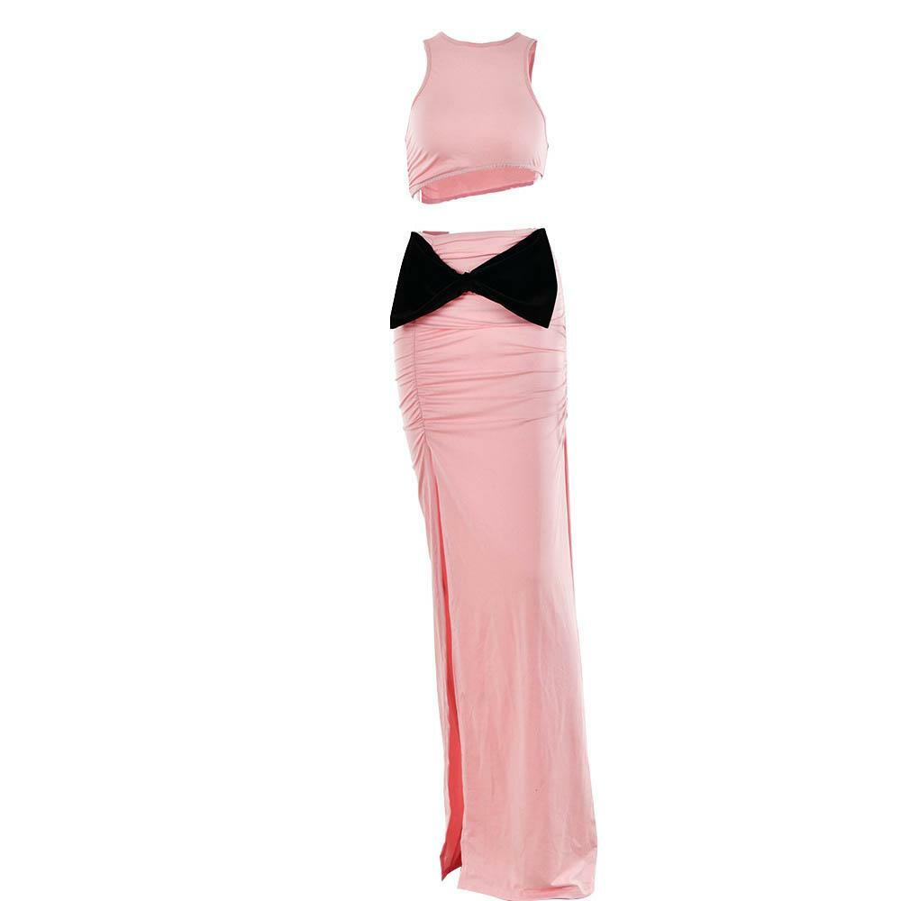Y2K Coquette Aesthetic Bowknot Slit Ruched Maxi Skirt Set - Cute Pastel Goth Style