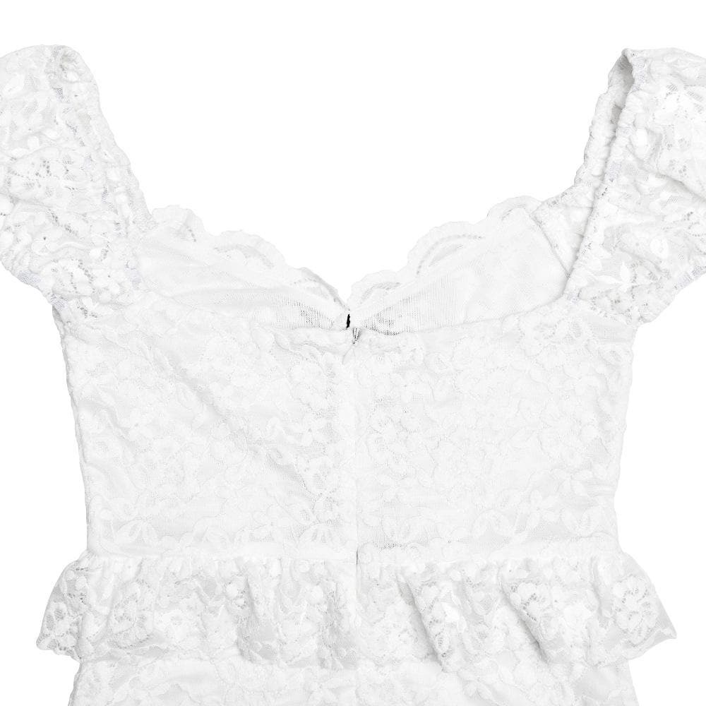 Y2K Coquette Aesthetic Cap Sleeve Bowknot Lace Ruffle Backless Midi Dress