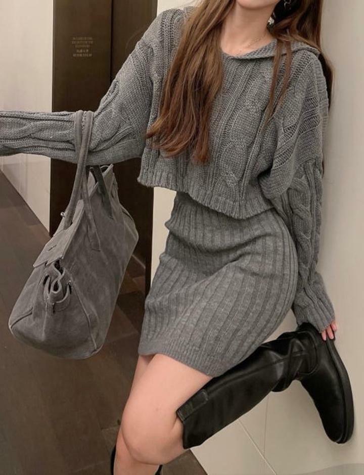 Y2K Coquette Aesthetic Hooded Knit Twist High Waist Skirt Set for Cute Outfits