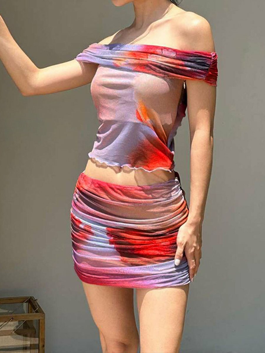 Y2K Coquette Aesthetic Off Shoulder Crop Top & Mini Skirt Set - Cute Pastel Grunge Outfit