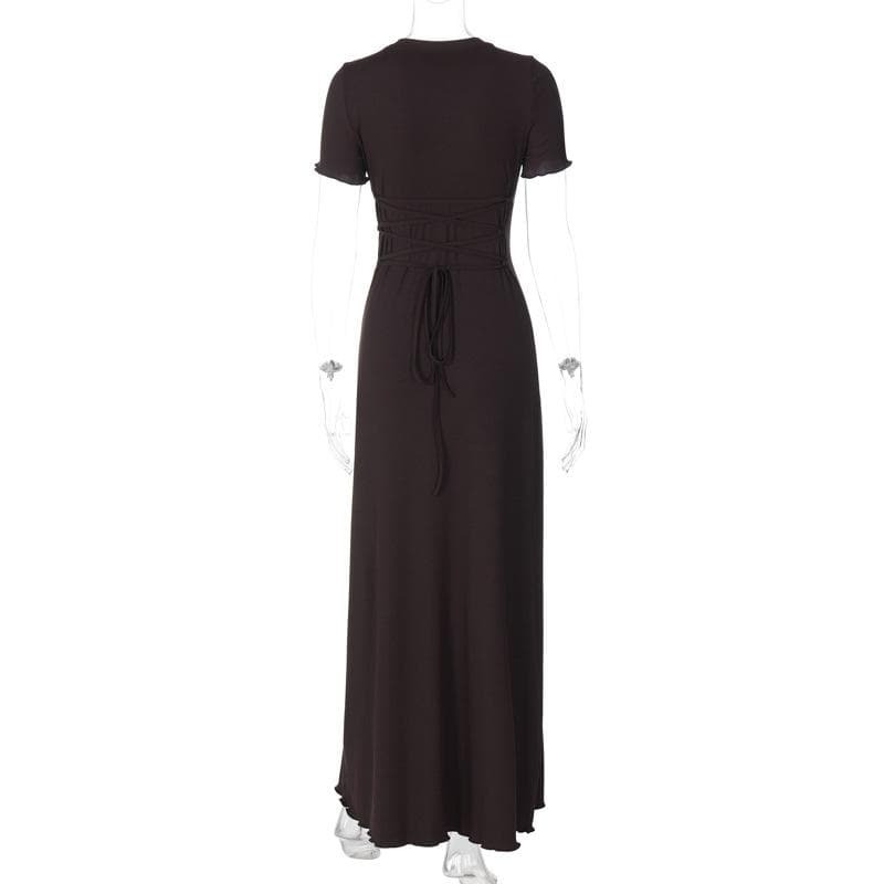 Y2K Coquette Aesthetic Ruffle Knotted Maxi Dress - Cute Pastel Goth Style for Every Occasion