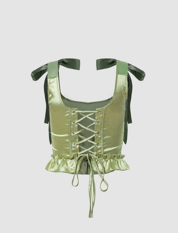 Y2K Coquette Aesthetic Ruffled Tie Cami Top - Cute Pastel Goth Fashion Essential