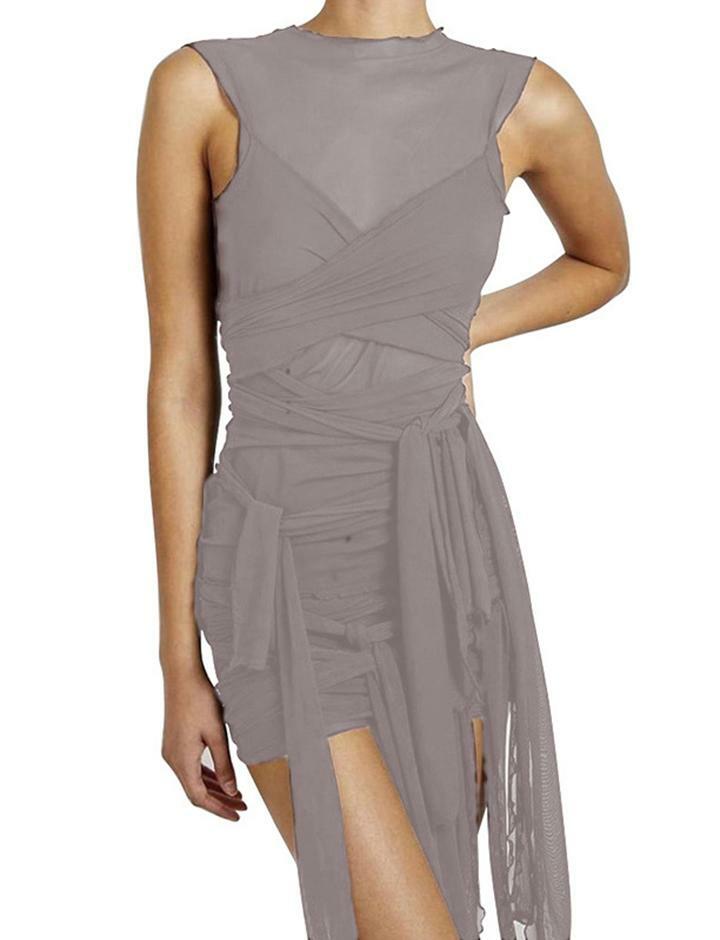 Y2K Coquette Aesthetic See-Through Mesh Open Back Slim Fit Dress for Cute Outfits