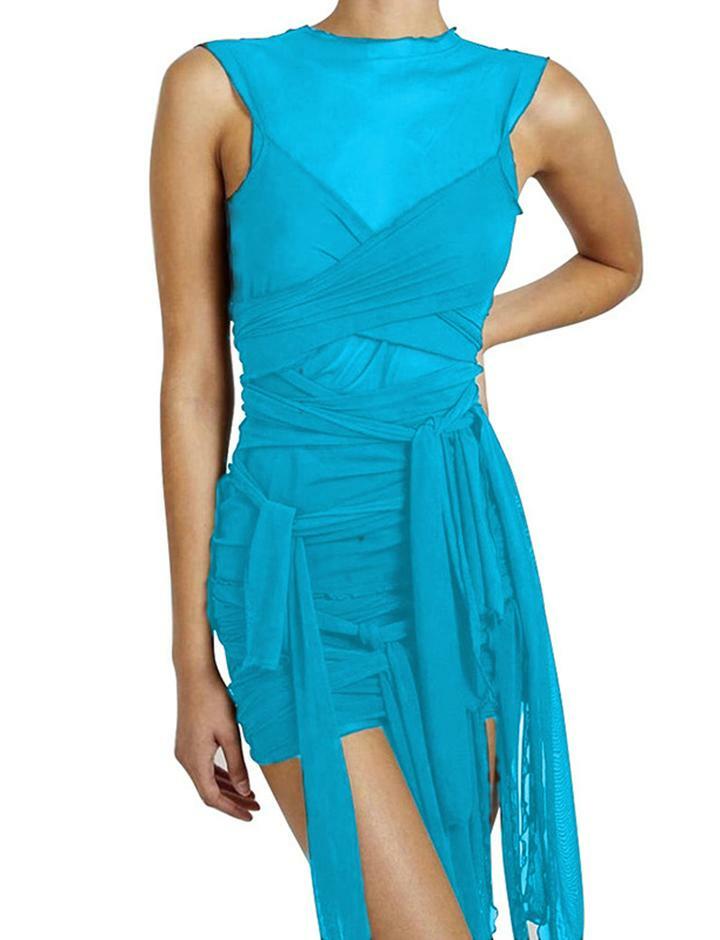 Y2K Coquette Aesthetic See-Through Mesh Open Back Slim Fit Dress for Cute Outfits