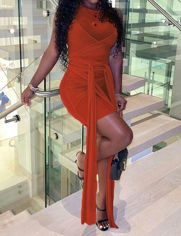 Y2K Coquette Aesthetic See-Through Mesh Open Back Slim Fit Dress for Cute Outfits