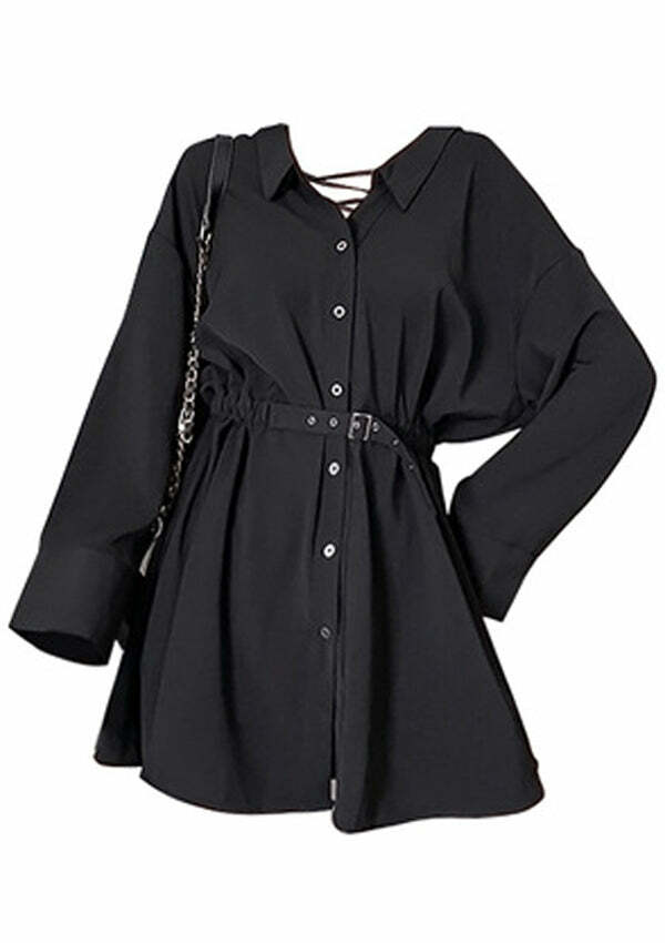 Y2K Coquette Aesthetic Shirt Dress - Cute Pastel Goth Style for Trendy Outfits
