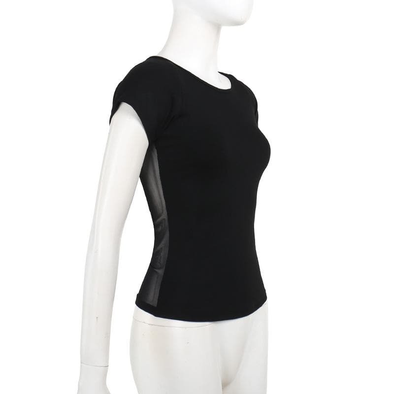 Y2K Coquette Aesthetic Short Sleeve Mesh Top - Cute Pastel Grunge Style Tee