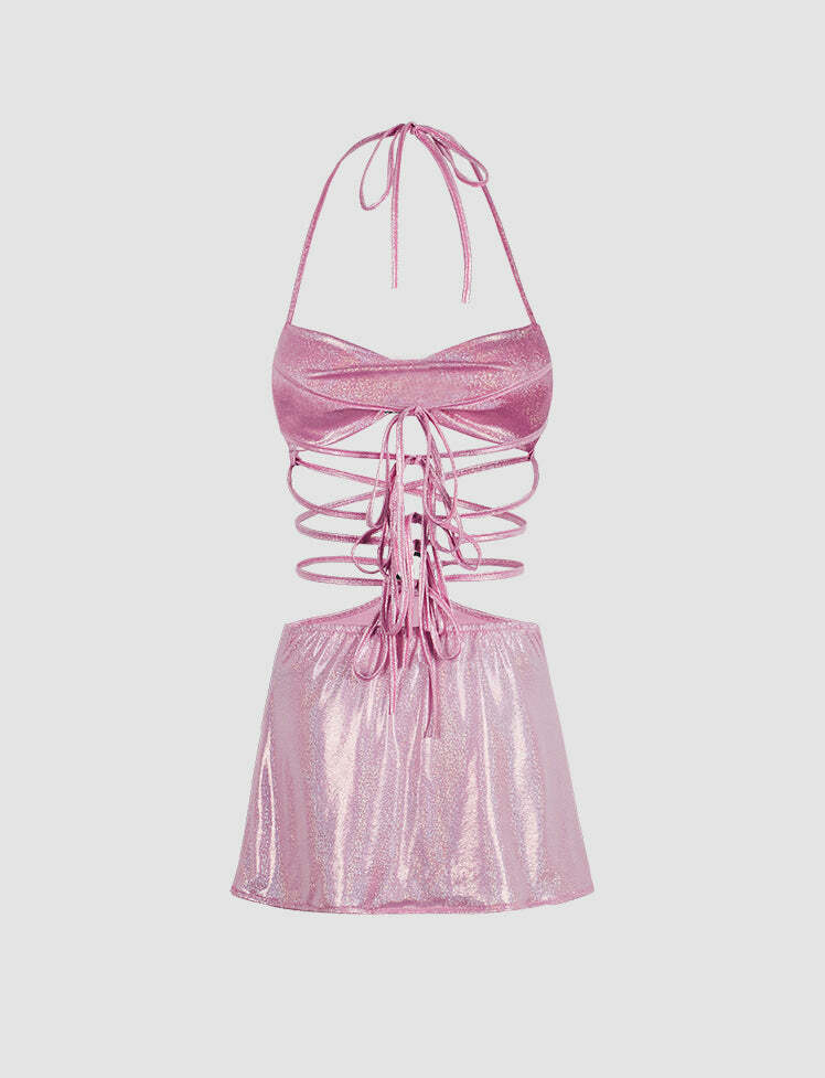 Y2K Coquette Aesthetic Silk Straps Top & Mini Skirt Set - Cute Pastel Grunge Outfit