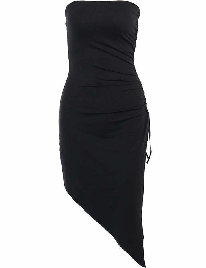 Y2K Coquette Aesthetic Slim Wrap Slanted Hem Short Dress - Cute Pastel Grunge Style