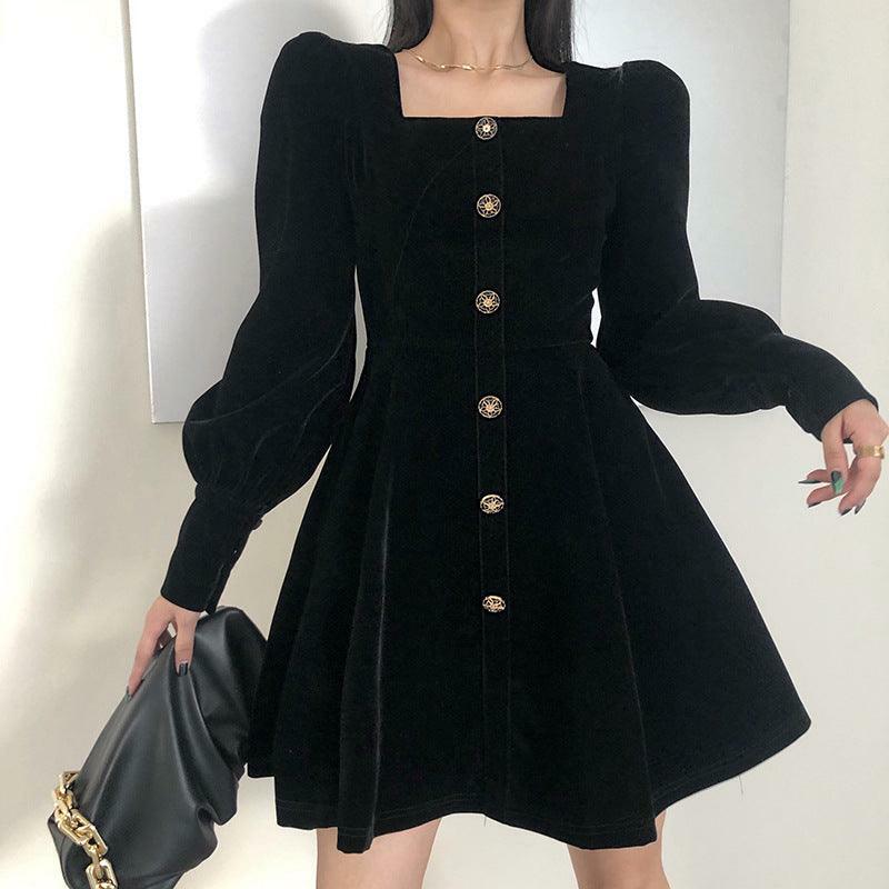 Y2K Coquette Aesthetic Square Collar Velvet A-Line Dress for Cute Fall Outfits