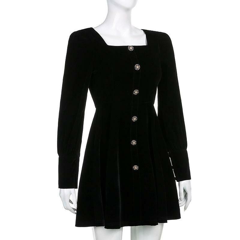 Y2K Coquette Aesthetic Square Collar Velvet A-Line Dress for Cute Fall Outfits