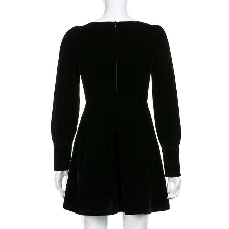 Y2K Coquette Aesthetic Square Collar Velvet A-Line Dress for Cute Fall Outfits
