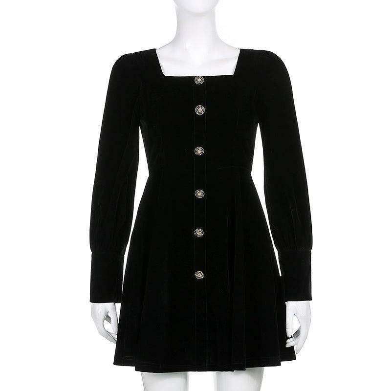 Y2K Coquette Aesthetic Square Collar Velvet A-Line Dress for Cute Fall Outfits