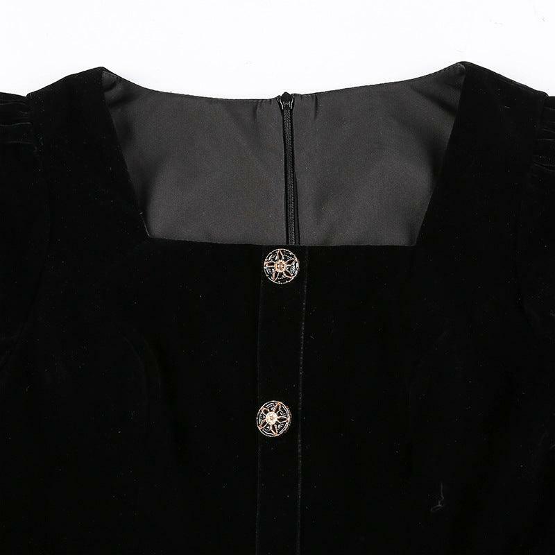 Y2K Coquette Aesthetic Square Collar Velvet A-Line Dress for Cute Fall Outfits