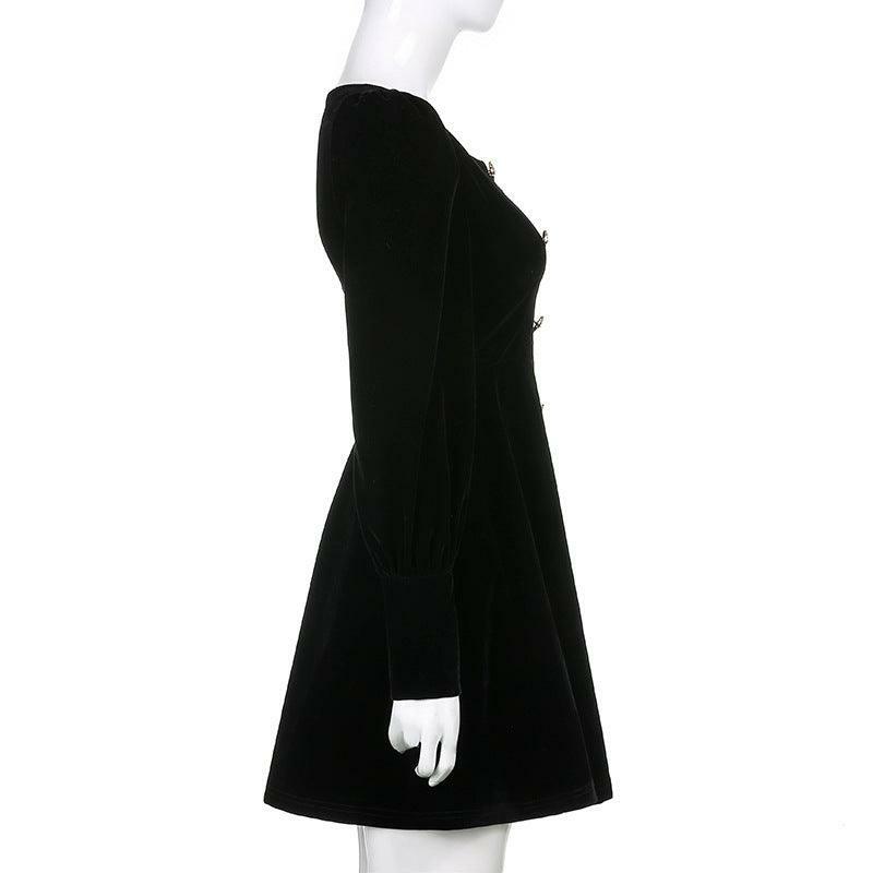 Y2K Coquette Aesthetic Square Collar Velvet A-Line Dress for Cute Fall Outfits