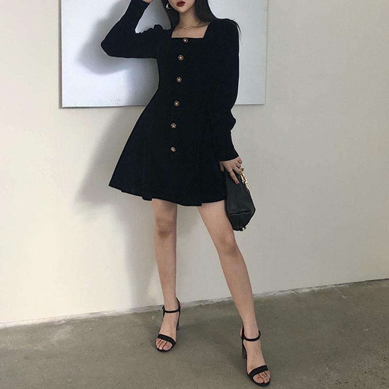 Y2K Coquette Aesthetic Square Collar Velvet A-Line Dress for Cute Fall Outfits