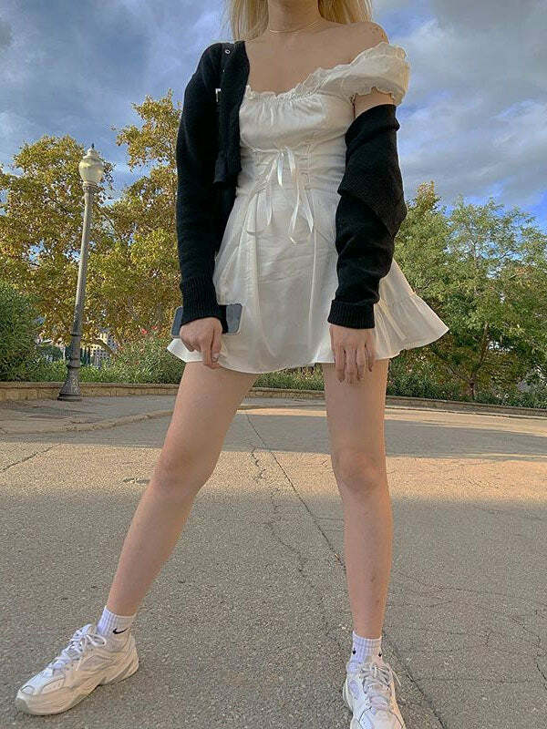 Y2K Coquette Aesthetic Square Neck Puff Sleeve Dress - Cute & Comfy for Every Occasion