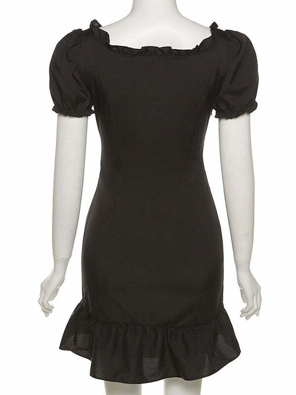Y2K Coquette Aesthetic Square Neck Puff Sleeve Dress - Cute & Comfy for Every Occasion