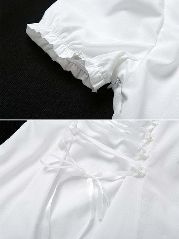 Y2K Coquette Aesthetic Square Neck Puff Sleeve Dress - Cute & Comfy for Every Occasion