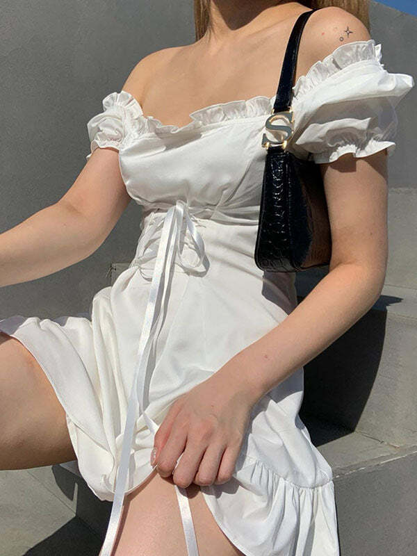 Y2K Coquette Aesthetic Square Neck Puff Sleeve Dress - Cute & Comfy for Every Occasion