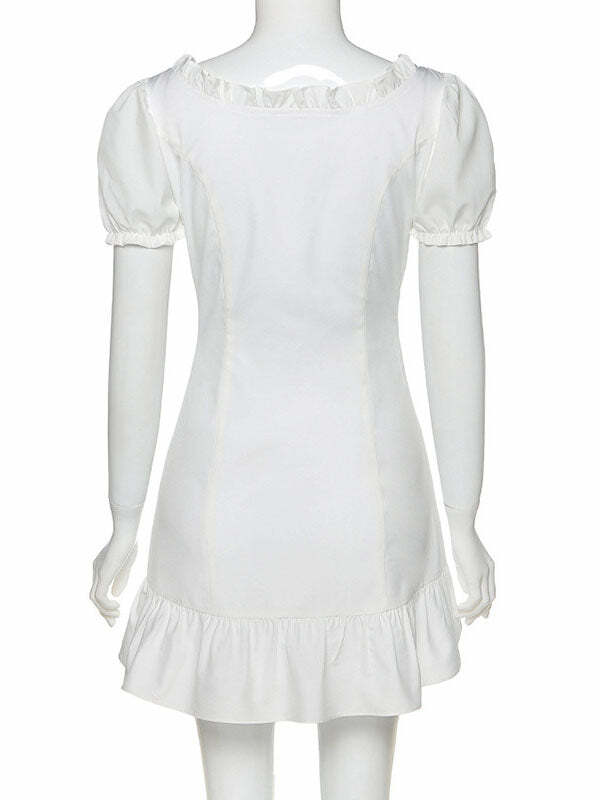 Y2K Coquette Aesthetic Square Neck Puff Sleeve Dress - Cute & Comfy for Every Occasion