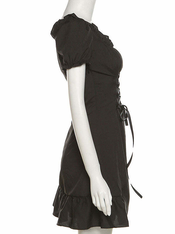 Y2K Coquette Aesthetic Square Neck Puff Sleeve Dress - Cute & Comfy for Every Occasion