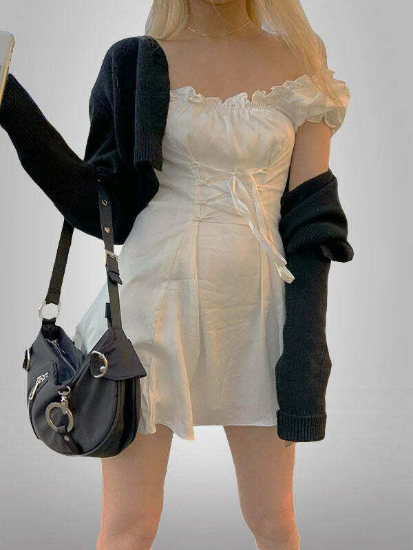 Y2K Coquette Aesthetic Square Neck Puff Sleeve Dress - Cute & Comfy for Every Occasion