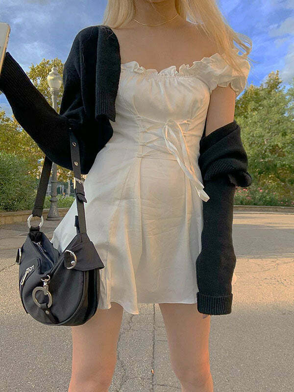 Y2K Coquette Aesthetic Square Neck Puff Sleeve Dress - Cute & Comfy for Every Occasion