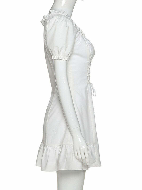 Y2K Coquette Aesthetic Square Neck Puff Sleeve Dress - Cute & Comfy for Every Occasion