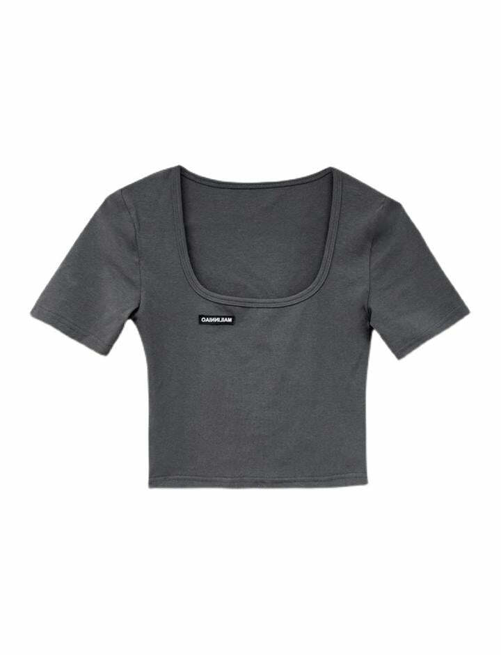 Y2K Coquette Aesthetic Square Neck Slim Fit Cropped T-Shirt for Cute Outfits & Grunge Style