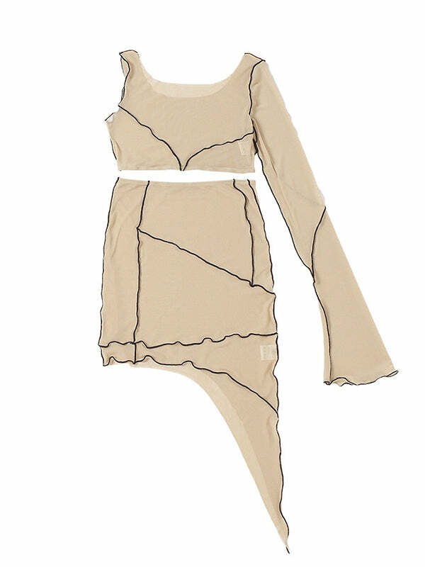 Y2K Coquette Mesh Top & Cargo Skirt Set - Cute Aesthetic Outfit for Grunge & Pastel Goth Styles