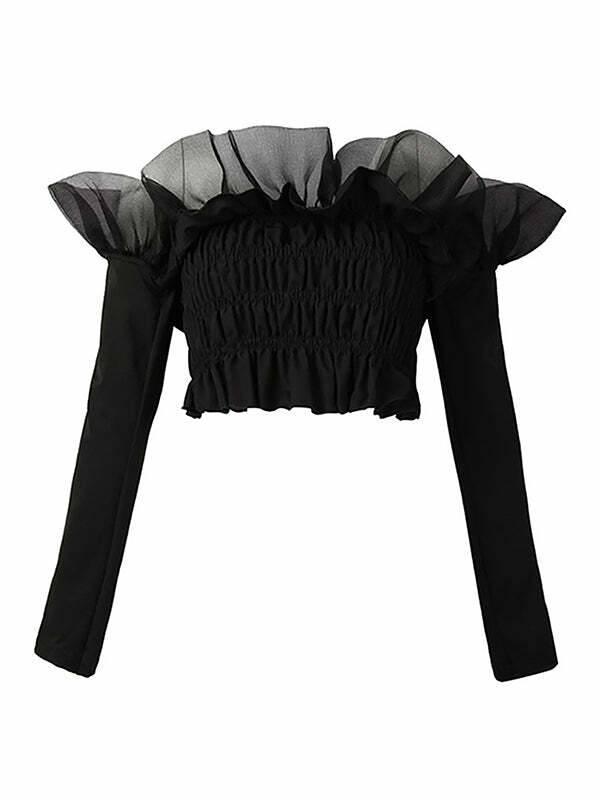 Y2K Coquette Off Shoulder Top - Cute Pastel Goth Aesthetic for Trendy Outfits