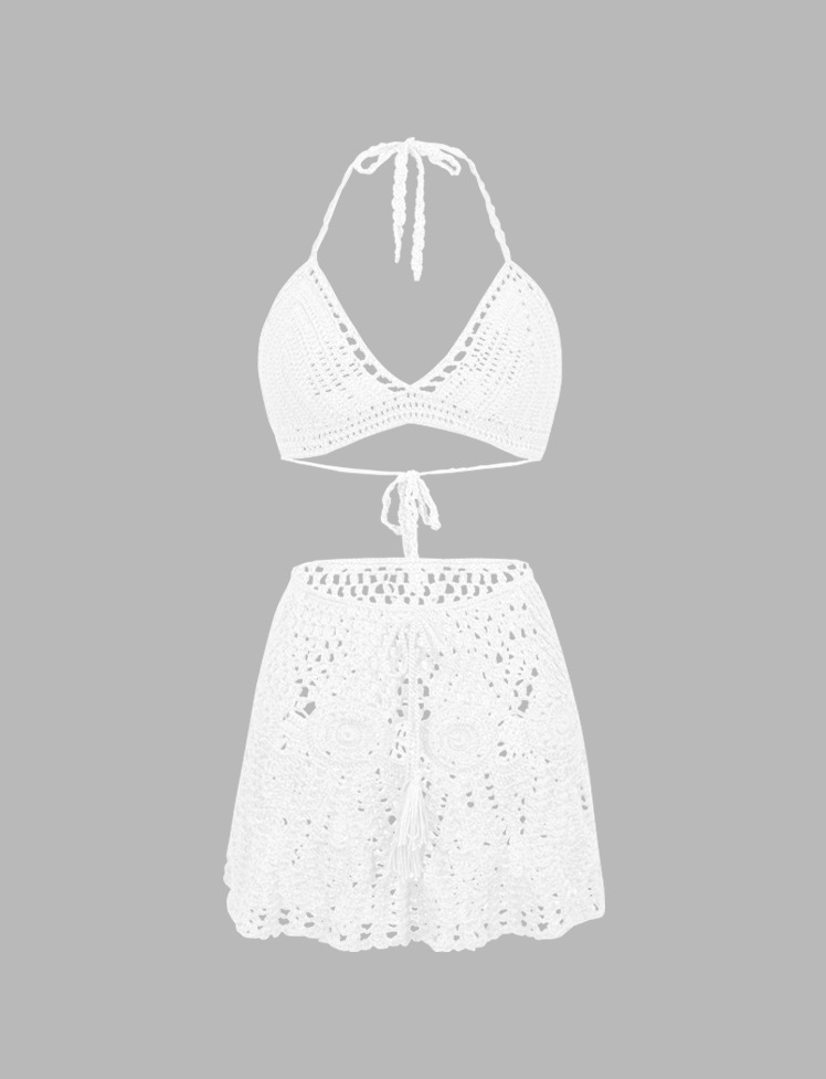 Y2K Crochet Halter Top & Cargo Skirt Set - Coquette Aesthetic with Grunge Vibes